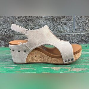 Very G Liberty Womens Cream Faux Leather Cork Wedge Sandals 8.5 Boho Vegan Heels